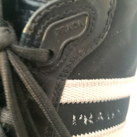 Prada Leather Canvas Nylon Black White Stripes Unisex Size 7 Size 4E - Picture 5 of 12